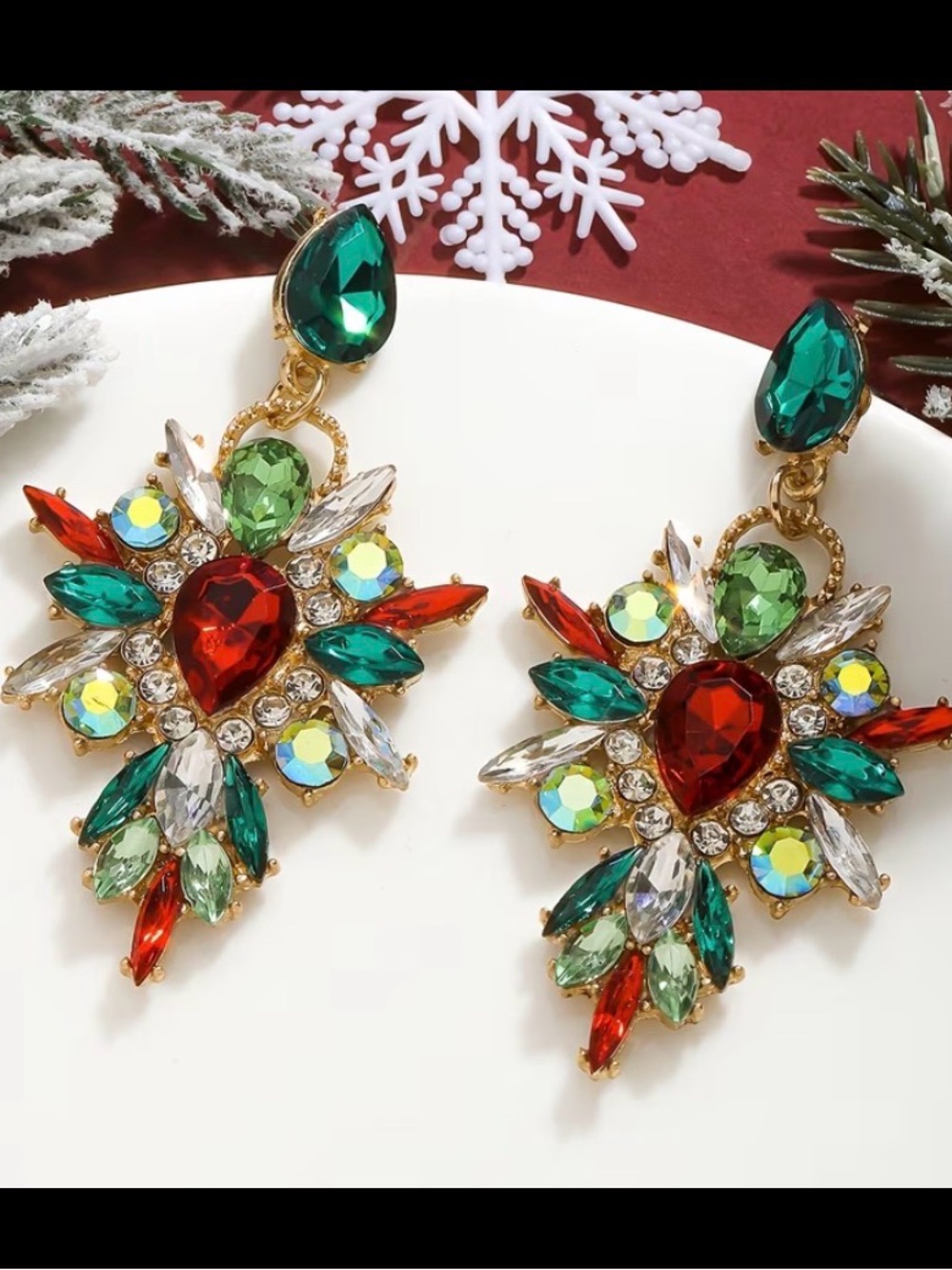 Festive Multicolor Crystal Drop Earrings - Gold Tone